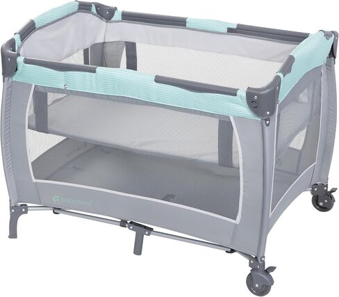 جناح حضانة بيبي تريند، ساحة لعب قابلة للطي مع كرسي هزاز محمول ومبدل قابل للطي، لون رمادي بيبل in Kuwait