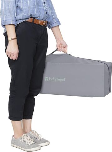 جناح حضانة بيبي تريند، ساحة لعب قابلة للطي مع كرسي هزاز محمول ومبدل قابل للطي، لون رمادي بيبل in Kuwait