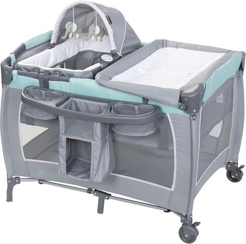 جناح حضانة بيبي تريند، ساحة لعب قابلة للطي مع كرسي هزاز محمول ومبدل قابل للطي، لون رمادي بيبل in Kuwait