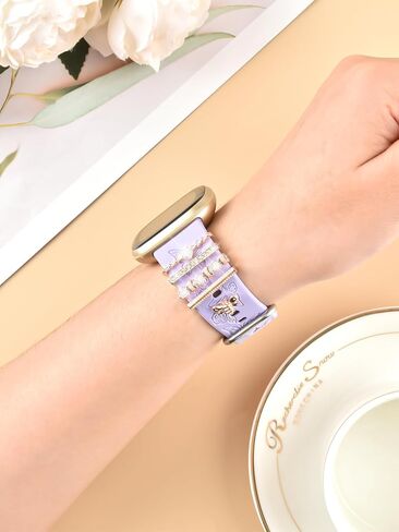Watbro Floral Engraved Band and Decorative Rings Loops Compatible with Fitbit Sense/Sense 2/Versa 3/Versa 4 Bands Women,Silicone Replacement Band for Fitbit Sense/Sense 2/ Versa 4/ Versa 3 Smartwatch in Saudi Arabia