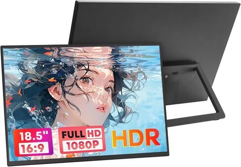 18.5" Portable Monitor 1080P Gaming Monitor Ultra-Slim IPS, for Laptop Desktop Phones, Tablet, PS5/4, Xbox, for Switch Display w HDR Plug Play Built-in Speaker with/Bracket Support in Saudi Arabia