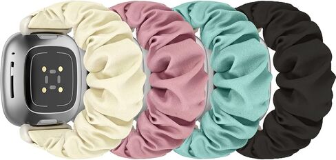 أربطة Scrunchie متوافقة مع Fitbit Sense/Sense 2 / Versa 3 / Versa 4 للنساء، 4 قطع من حزام استبدال مرن من النايلون المرن، سوار معصم ناعم قابل للتمدد لساعة Fitbit Versa 3 الذكية in Saudi Arabia
