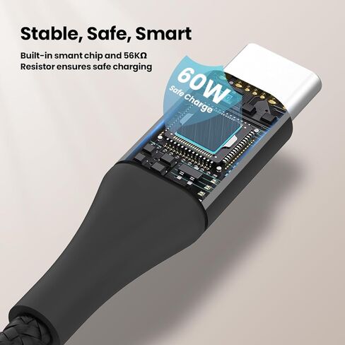 كابل USB C، 4 أقدام [عبوة من قطعتين] كابل شاحن USB من النوع C للشحن السريع بقدرة 60 وات لهواتف iPhone 15/15 Plus/15 Pro/15 Pro Max/iPad Pro/Samsung Galaxy S24/S23/S22/S21/S20/S10/S9/S8 - أسود in Kuwait