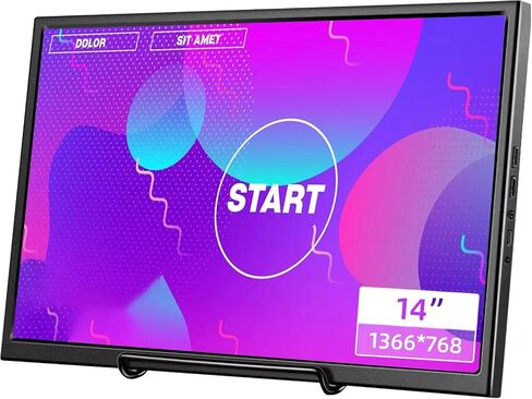 شاشة HDMI محمولة مقاس 14 بوصة، شاشة خارجية صغيرة مع واجهة HDMI مزدوجة لأجهزة الكمبيوتر المحمول Raspberry pi PS4، كمبيوتر Microsoft Win OS، شاشة عرض ملونة 1366 × 768، 16:9 in Saudi Arabia