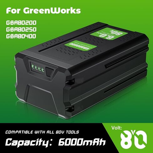 Bonacell 6.0Ah 80V Replacement for Greenworks 80V Battery, Lithium Ion Battery GBA80200 GBA80300 GBA80400 GBA80500 Compatible with Greenworks 80 Volt Max Power Tools Battery in Kuwait