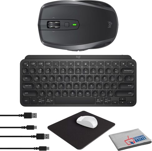 Logitech MX Anywhere 2S Wireless Mouse (Graphite) Bundle MX Keys Mini Wireless Keyboard (Black) + Mouse Pad (Black) + Microfiber Cleaning Cloth in Saudi Arabia