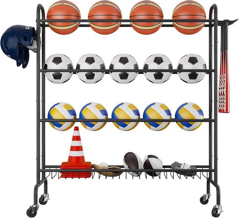 Basketball Rack, 4-Layers Rolling Basketball Shooting Training Stand, Sports Equipment Storage with Wheels and Basket for Volleyball, Football and Basketball Accessories,TBL002B in Saudi Arabia