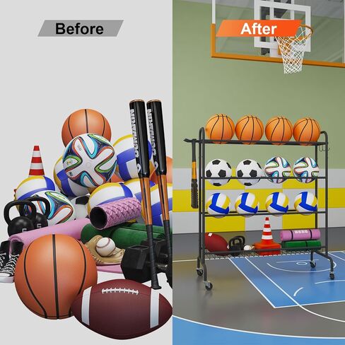 Basketball Rack, 4-Layers Rolling Basketball Shooting Training Stand, Sports Equipment Storage with Wheels and Basket for Volleyball, Football and Basketball Accessories,TBL002B in Saudi Arabia