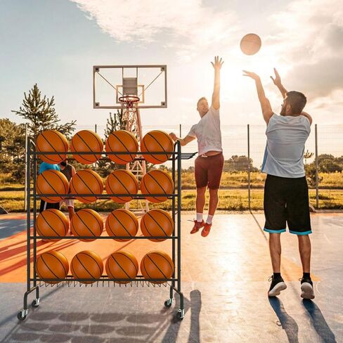 Basketball Rack, 4-Layers Rolling Basketball Shooting Training Stand, Sports Equipment Storage with Wheels and Basket for Volleyball, Football and Basketball Accessories,TBL002B in Saudi Arabia