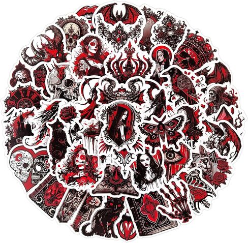 Dark Romance Goth Stickers - 50 Pcs Gothic Skull Satanic Waterproof Vinyl Stickers for Water Bottle, Laptop, Phone Case - Horror Spooky Skeleton Stickers for Teens & Adults in Kuwait