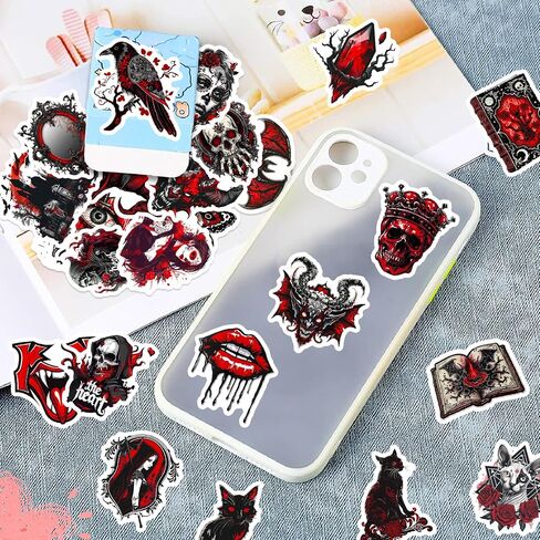 Dark Romance Goth Stickers - 50 Pcs Gothic Skull Satanic Waterproof Vinyl Stickers for Water Bottle, Laptop, Phone Case - Horror Spooky Skeleton Stickers for Teens & Adults in Kuwait