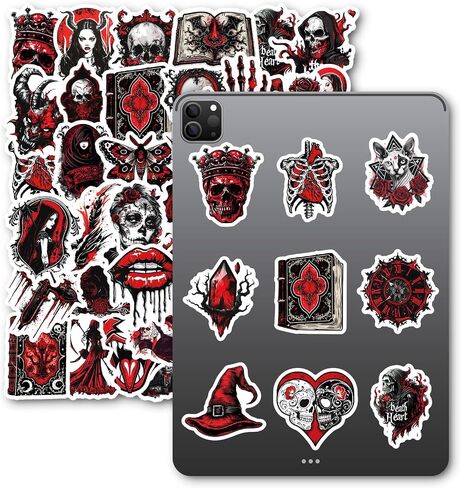 Dark Romance Goth Stickers - 50 Pcs Gothic Skull Satanic Waterproof Vinyl Stickers for Water Bottle, Laptop, Phone Case - Horror Spooky Skeleton Stickers for Teens & Adults in Kuwait
