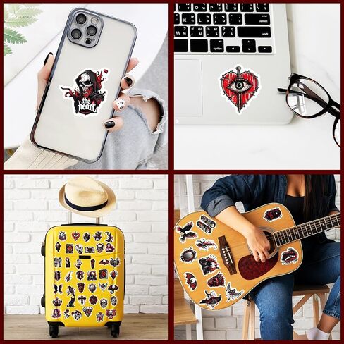 Dark Romance Goth Stickers - 50 Pcs Gothic Skull Satanic Waterproof Vinyl Stickers for Water Bottle, Laptop, Phone Case - Horror Spooky Skeleton Stickers for Teens & Adults in Kuwait