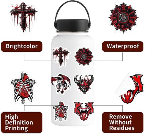Dark Romance Goth Stickers - 50 Pcs Gothic Skull Satanic Waterproof Vinyl Stickers for Water Bottle, Laptop, Phone Case - Horror Spooky Skeleton Stickers for Teens & Adults in Kuwait