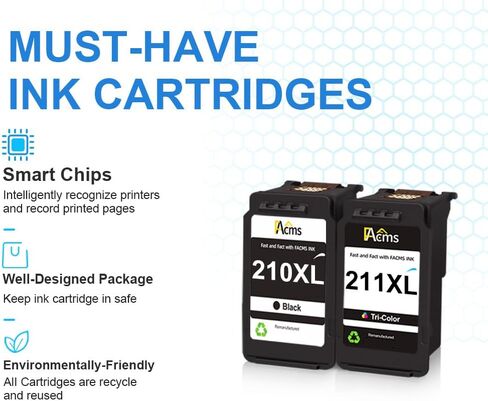 استبدال خرطوشة الحبر PG-210XL CL-211XL لحزمة التحرير والسرد الأسود واللون Canon 210XL 211XL لـ PIXMA MP495 MP490 MP480 MP280 MP250 MP240 MX410 MX340 MX320 IP2702 (1 أسود، 1 ثلاثي الألوان) in Kuwait