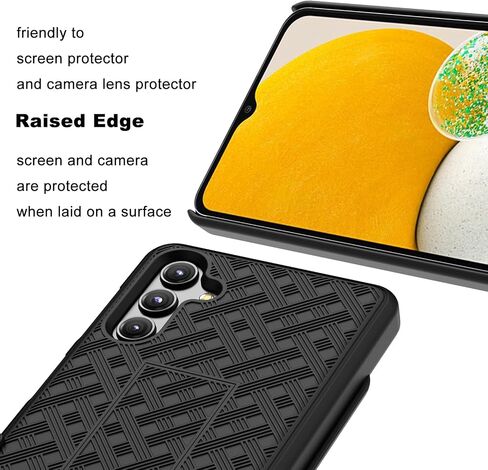 حافظة Galaxy A13 5G مع مسند ومشبك حزام، درع عالي التحمل مقاوم للصدمات ونمط منسوج متين غطاء هاتف من البلاستيك الصلب لهاتف Samsung Galaxy A13 5G 6.5" 2021، أسود in Kuwait