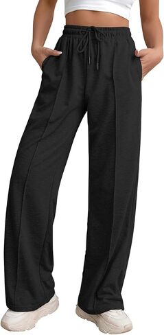 GUOLEZEEV Flare Sweatpants Women Wide Leg Sweat Pants Elastic Waist Drawtring Loose Fit Sweats Hot Pink L in Kuwait