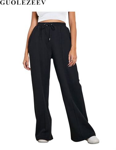 GUOLEZEEV Flare Sweatpants Women Wide Leg Sweat Pants Elastic Waist Drawtring Loose Fit Sweats Hot Pink L in Kuwait