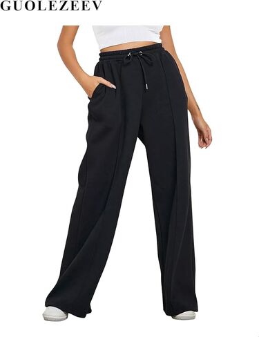 GUOLEZEEV Flare Sweatpants Women Wide Leg Sweat Pants Elastic Waist Drawtring Loose Fit Sweats Hot Pink L in Kuwait