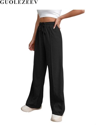 GUOLEZEEV Flare Sweatpants Women Wide Leg Sweat Pants Elastic Waist Drawtring Loose Fit Sweats Hot Pink L in Kuwait