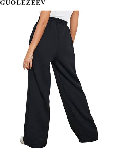 GUOLEZEEV Flare Sweatpants Women Wide Leg Sweat Pants Elastic Waist Drawtring Loose Fit Sweats Hot Pink L in Kuwait