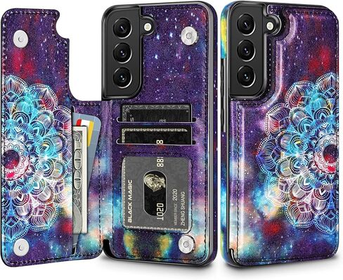 HianDier متوافق مع حافظة محفظة Samsung Galaxy S22 Plus S22+ 5G 6.6 بوصة (2022) حافظات حماية نحيفة مع فتحة لبطاقة الائتمان وحامل قلاب وغطاء إغلاق مغناطيسي من جلد البولي يوريثان الناعم، ماندالا in Kuwait