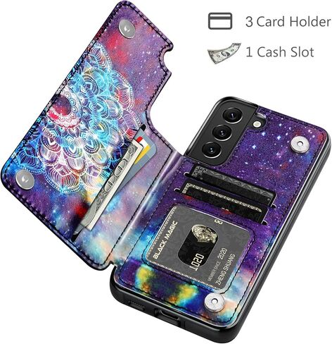 HianDier متوافق مع حافظة محفظة Samsung Galaxy S22 Plus S22+ 5G 6.6 بوصة (2022) حافظات حماية نحيفة مع فتحة لبطاقة الائتمان وحامل قلاب وغطاء إغلاق مغناطيسي من جلد البولي يوريثان الناعم، ماندالا in Kuwait