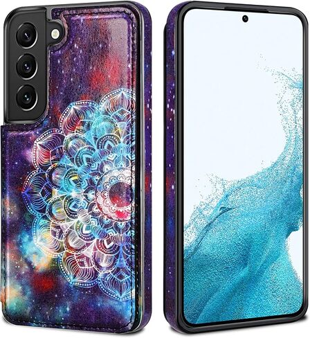 HianDier متوافق مع حافظة محفظة Samsung Galaxy S22 Plus S22+ 5G 6.6 بوصة (2022) حافظات حماية نحيفة مع فتحة لبطاقة الائتمان وحامل قلاب وغطاء إغلاق مغناطيسي من جلد البولي يوريثان الناعم، ماندالا in Kuwait