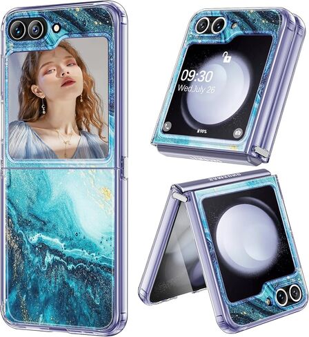 حافظة Z Flip 5 رخامية لهاتف Samsung Galaxy Z Flip5 5G حافظة هاتف نحيفة للنساء، تصميم رخامي لامع، غطاء واقٍ ناعم من مادة TPU الشفافة ومضاد للانزلاق ومقاوم للخدش لهاتف Samsung Z Flip 5 (أزرق داكن) in Kuwait