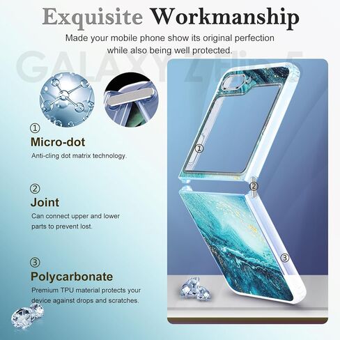 حافظة Z Flip 5 رخامية لهاتف Samsung Galaxy Z Flip5 5G حافظة هاتف نحيفة للنساء، تصميم رخامي لامع، غطاء واقٍ ناعم من مادة TPU الشفافة ومضاد للانزلاق ومقاوم للخدش لهاتف Samsung Z Flip 5 (أزرق داكن) in Kuwait