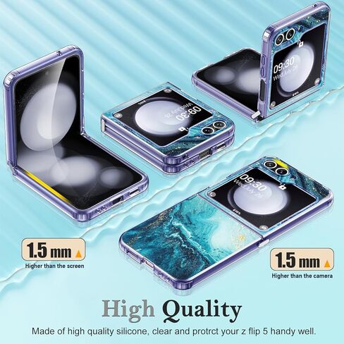 حافظة Z Flip 5 رخامية لهاتف Samsung Galaxy Z Flip5 5G حافظة هاتف نحيفة للنساء، تصميم رخامي لامع، غطاء واقٍ ناعم من مادة TPU الشفافة ومضاد للانزلاق ومقاوم للخدش لهاتف Samsung Z Flip 5 (أزرق داكن) in Kuwait
