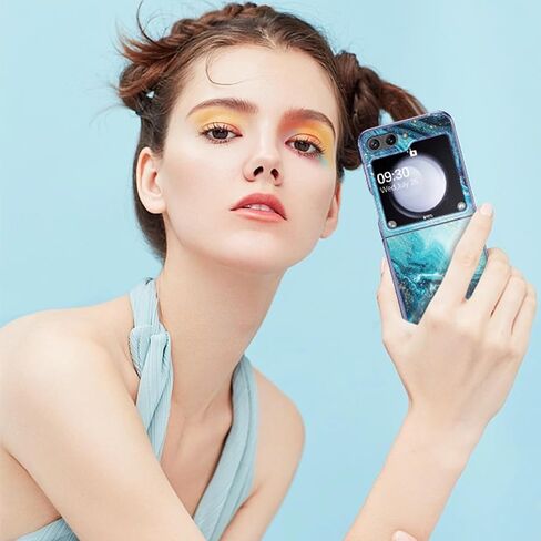 حافظة Z Flip 5 رخامية لهاتف Samsung Galaxy Z Flip5 5G حافظة هاتف نحيفة للنساء، تصميم رخامي لامع، غطاء واقٍ ناعم من مادة TPU الشفافة ومضاد للانزلاق ومقاوم للخدش لهاتف Samsung Z Flip 5 (أزرق داكن) in Kuwait