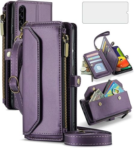Asuwish Phone Case for Samsung Galaxy A50 A50S A30S Zipper Wallet Cover with Tempered Glass Screen Protector and Flip RFID Blocking Card Holder Cell A 50 50S 30S S50 50A SM A505G Women Girls Purple in Saudi Arabia
