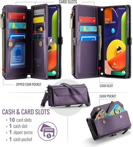 Asuwish Phone Case for Samsung Galaxy A50 A50S A30S Zipper Wallet Cover with Tempered Glass Screen Protector and Flip RFID Blocking Card Holder Cell A 50 50S 30S S50 50A SM A505G Women Girls Purple in Saudi Arabia