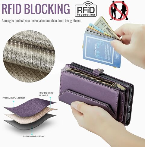 Asuwish Phone Case for Samsung Galaxy A50 A50S A30S Zipper Wallet Cover with Tempered Glass Screen Protector and Flip RFID Blocking Card Holder Cell A 50 50S 30S S50 50A SM A505G Women Girls Purple in Saudi Arabia