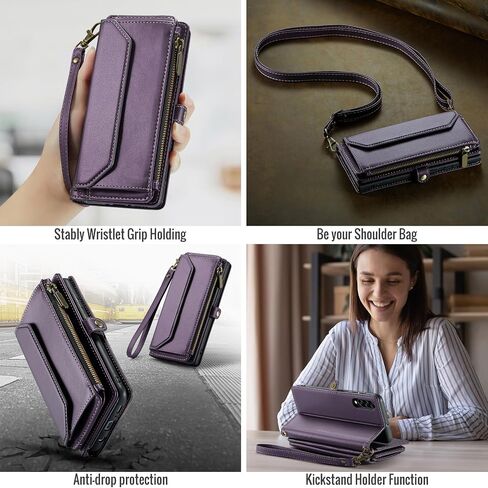 Asuwish Phone Case for Samsung Galaxy A50 A50S A30S Zipper Wallet Cover with Tempered Glass Screen Protector and Flip RFID Blocking Card Holder Cell A 50 50S 30S S50 50A SM A505G Women Girls Purple in Saudi Arabia