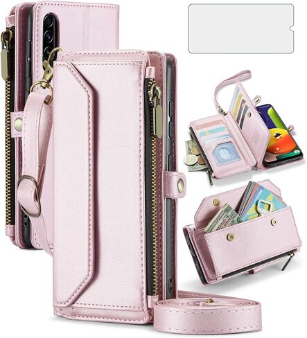 Asuwish Phone Case for Samsung Galaxy A50 A50S A30S Zipper Wallet Cover with Tempered Glass Screen Protector and Flip RFID Blocking Card Holder Cell A 50 50S 30S S50 50A SM A505G Women Girls Purple in Saudi Arabia