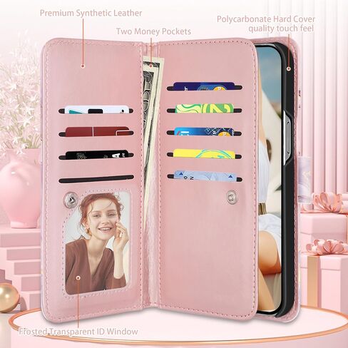 Fingic iPhone 14 Pro Case Wallet Rose Gold Marble 9 حامل بطاقات من جلد البولي يوريثان إغلاق مغناطيسي قابل للفصل حافظة محفظة بحزام معصم للنساء والفتيات حافظة هاتف لهاتف iPhone 14 Pro 5G (6.1 بوصة)، 2022 in Kuwait
