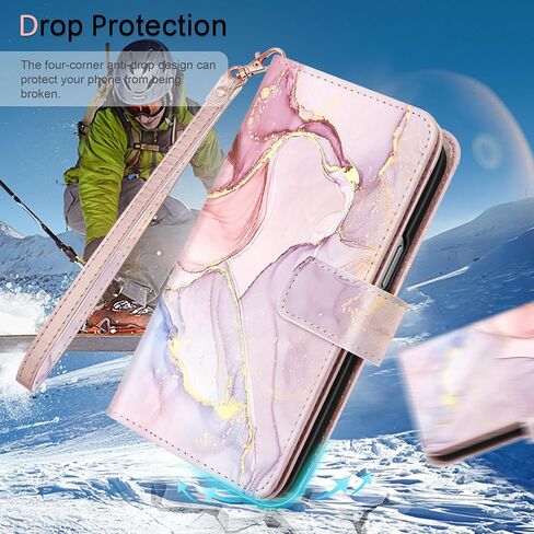 Fingic iPhone 14 Pro Case Wallet Rose Gold Marble 9 حامل بطاقات من جلد البولي يوريثان إغلاق مغناطيسي قابل للفصل حافظة محفظة بحزام معصم للنساء والفتيات حافظة هاتف لهاتف iPhone 14 Pro 5G (6.1 بوصة)، 2022 in Kuwait