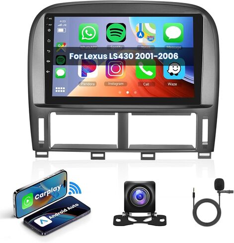 Hodozzy Android Car Radio for Lexus LS430 2001-2006, Wireless Carplay & Android Auto Mirror Link, 32GB 9 Inch Touchscreen GPS Bluetooth WiFi FM RDS HiFi SWC, Backup Camera Audio Receivers Player in Saudi Arabia