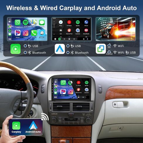 Hodozzy Android Car Radio for Lexus LS430 2001-2006, Wireless Carplay & Android Auto Mirror Link, 32GB 9 Inch Touchscreen GPS Bluetooth WiFi FM RDS HiFi SWC, Backup Camera Audio Receivers Player in Saudi Arabia