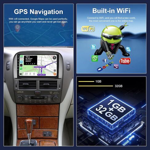 Hodozzy Android Car Radio for Lexus LS430 2001-2006, Wireless Carplay & Android Auto Mirror Link, 32GB 9 Inch Touchscreen GPS Bluetooth WiFi FM RDS HiFi SWC, Backup Camera Audio Receivers Player in Saudi Arabia