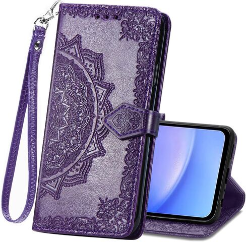 Wallet Case for Samsung Galaxy A15 5G,Flip Case PU Leather Emboss Mandala Flowers Wrist Strap Folio Card Slots Magnetic Kickstand Protective Phone Cover for Samsung Galaxy A15 5G Purple in Saudi Arabia