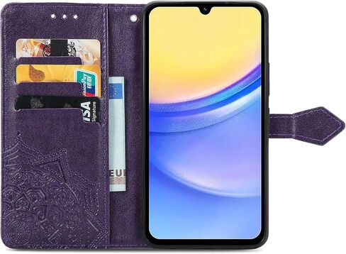Wallet Case for Samsung Galaxy A15 5G,Flip Case PU Leather Emboss Mandala Flowers Wrist Strap Folio Card Slots Magnetic Kickstand Protective Phone Cover for Samsung Galaxy A15 5G Purple in Saudi Arabia