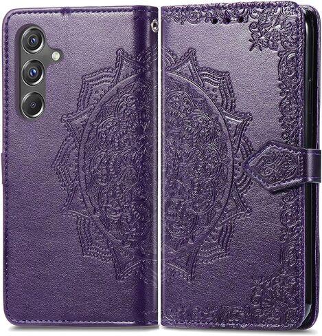 Wallet Case for Samsung Galaxy A15 5G,Flip Case PU Leather Emboss Mandala Flowers Wrist Strap Folio Card Slots Magnetic Kickstand Protective Phone Cover for Samsung Galaxy A15 5G Purple in Saudi Arabia