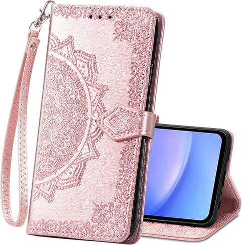Wallet Case for Samsung Galaxy A15 5G,Flip Case PU Leather Emboss Mandala Flowers Wrist Strap Folio Card Slots Magnetic Kickstand Protective Phone Cover for Samsung Galaxy A15 5G Purple in Saudi Arabia