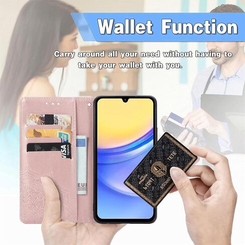 Wallet Case for Samsung Galaxy A15 5G,Flip Case PU Leather Emboss Mandala Flowers Wrist Strap Folio Card Slots Magnetic Kickstand Protective Phone Cover for Samsung Galaxy A15 5G Purple in Saudi Arabia