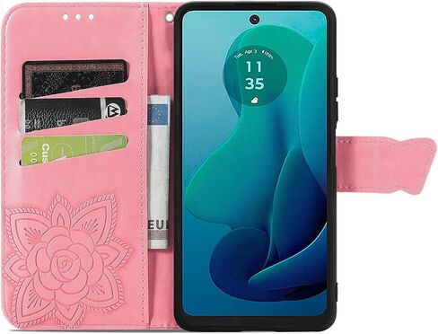 حافظة محفظة لهاتف Moto G 5G 2024 حافظة كريستال بريق بلينغ مع حامل بطاقة حامل حافظة هاتف جلدية قابلة للطي حافظة واقية على شكل فراشة الماس لهاتف Moto G 5G 2024 كريستال وردي in Kuwait