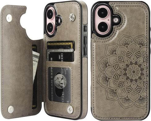 Vaburs Compatible with iPhone 16 Case Wallet with Card Holder, Embossed Mandala Pattern Flower PU Leather Double Buttons Flip Shockproof Cover for Magnetic Car Mount 6.1 Inch (Dark Green) in Saudi Arabia