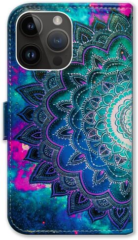 حافظة Bcov لهاتف iPhone 16 Pro، حافظة هاتف قلابة من الجلد على شكل زهرة ماندالا مع فتحة للبطاقات ومسند لهاتف Apple iPhone 16 Pro in Kuwait